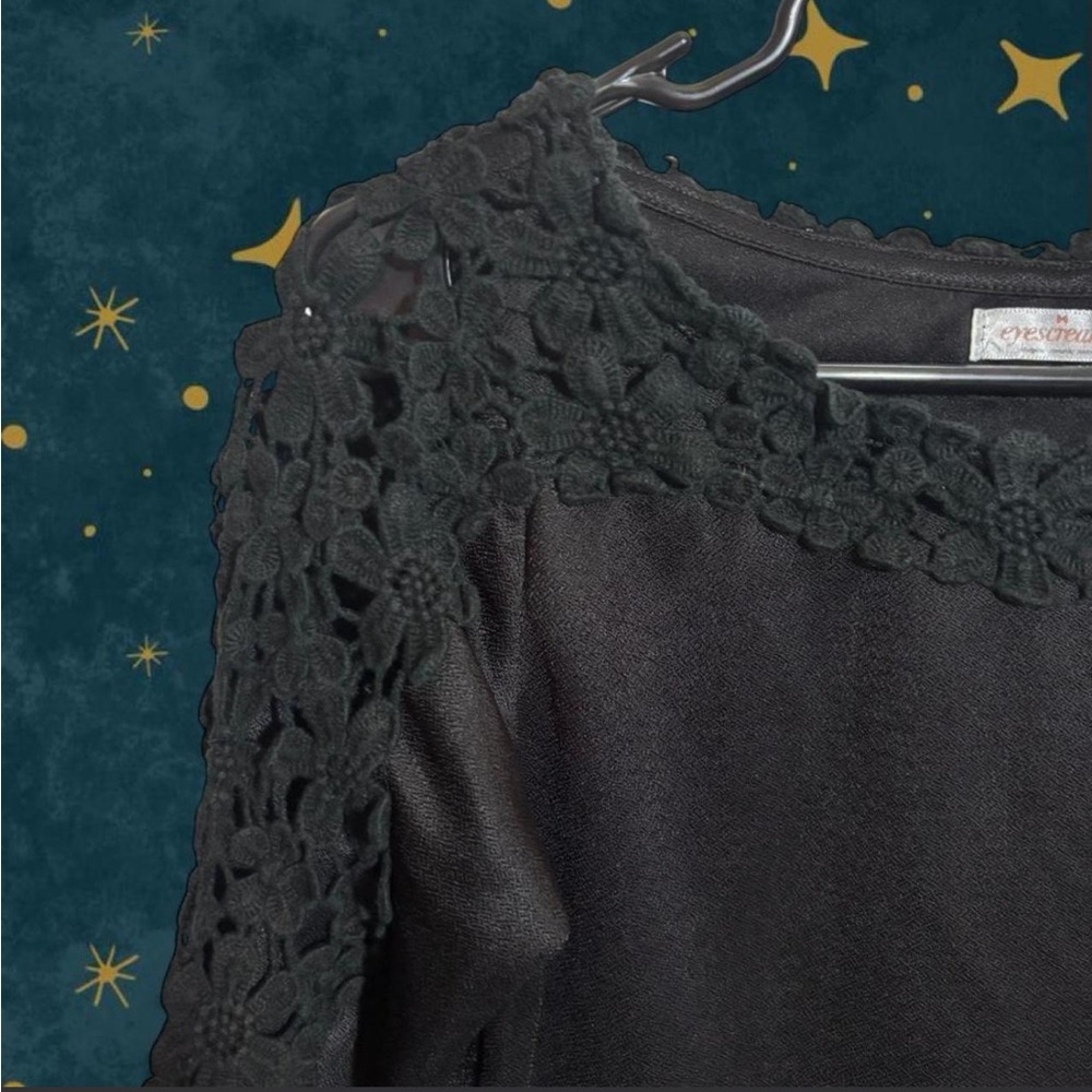 Lace-Trim Black Blouse - Women
